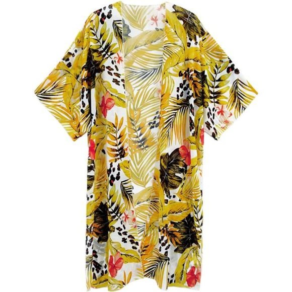 KIMONO Cardigans Boho Chiffon Beach Cover Up Tops 006 White - Picture 3 of 4